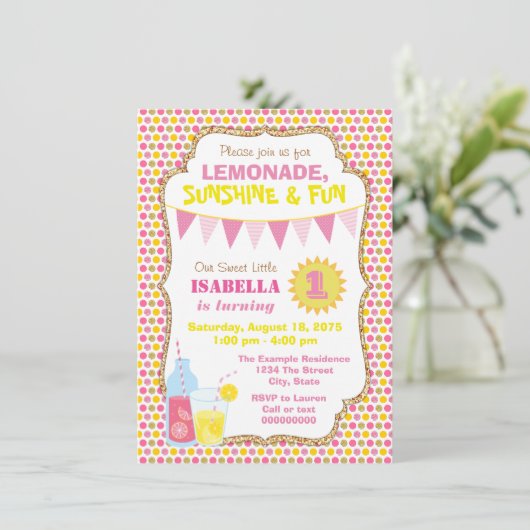 Lemonade Geburtstagsparty Einladungen (Stehend Vorderseite)