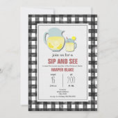 Lemonade Gray Gingham Sip & See Baby Invasion Einladung (Vorderseite)