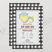 Lemonade Gray Gingham Sip & See Baby Invasion Einladung (Vorne/Hinten)