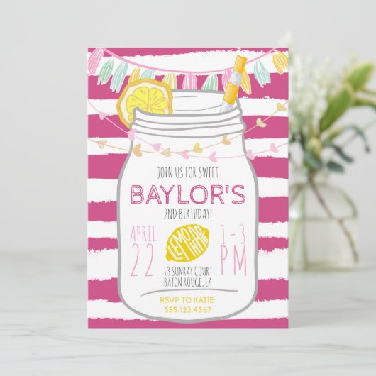 Lemonade Mason Jar Birthday Einladung (Stehend Vorderseite)