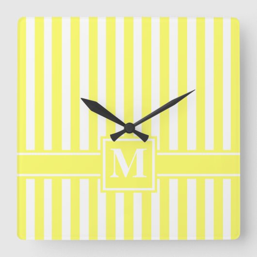 Lemonade Modern Stripe with Monogram Quadratische Wanduhr (Vorderseite)