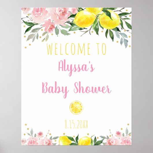 Lemonade Pink Floral Baby Dusche Willkommen Poster (Vorne)