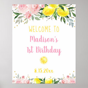 Lemonade Pink Gold Flora Geburtstag Willkommen Poster