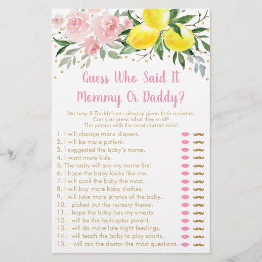 Lemonade Pink Gold Floral Guess, die sagte, es Spi (Vorderseite)