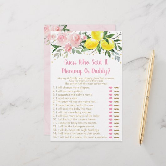 Lemonade Pink Gold Floral Guess, die sagte, es Spi (Vorderseite/Rückseite Beispiel)