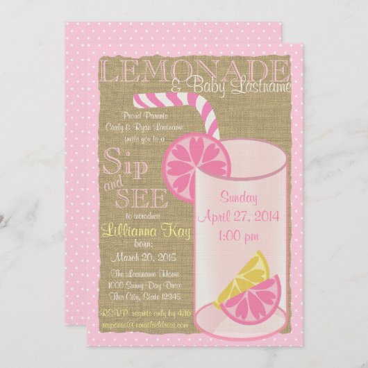 Lemonade Sip and See Einladung (Vorne/Hinten)