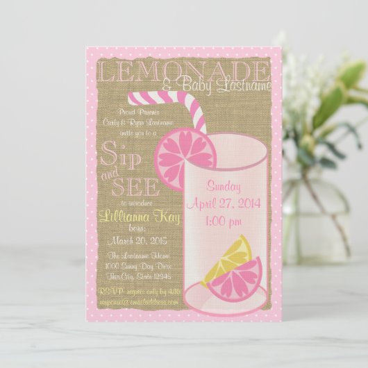 Lemonade Sip and See Einladung (Stehend Vorderseite)