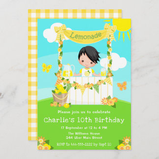 Lemonade Stand Birthday Black Hair Boy Einladung