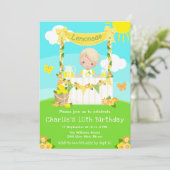 Lemonade Stand Birthday Blonde Hair Boy Einladung (Stehend Vorderseite)