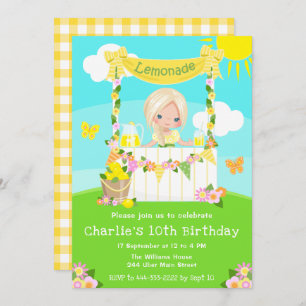 Lemonade Stand Birthday Blonde Hair Girl Einladung