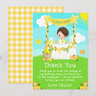 Lemonade Stand Birthday Brown Hair Boy Dankeskarte