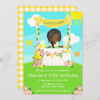 Lemonade Stand Birthday Dark Skin Girl Einladung