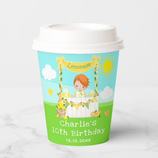 Lemonade Stand Birthday Red Hair Boy Pappbecher (Vorderseite)