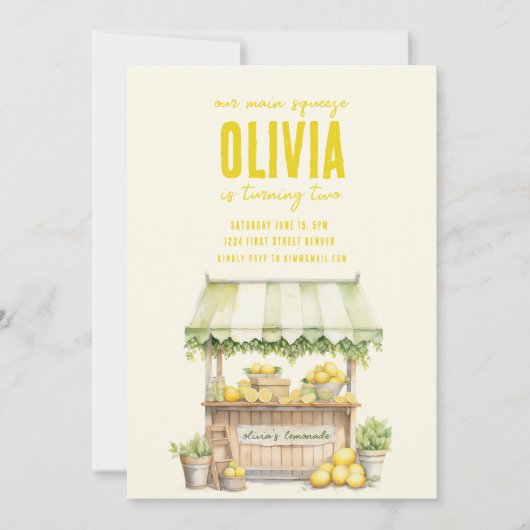 Lemonade Stand Main Squeeze Birthday Einladung (Vorderseite)