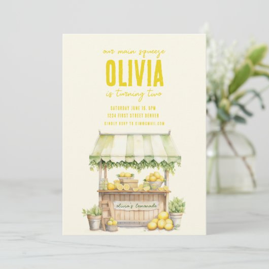Lemonade Stand Main Squeeze Birthday Einladung (Stehend Vorderseite)