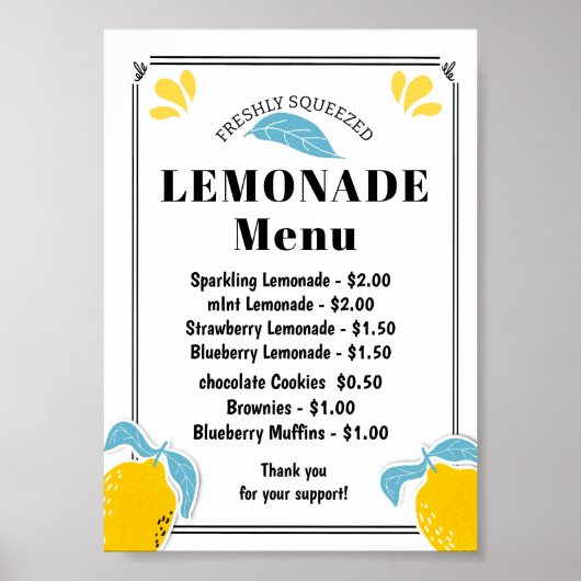 Lemonade Stand Menu Poster (Vorne)
