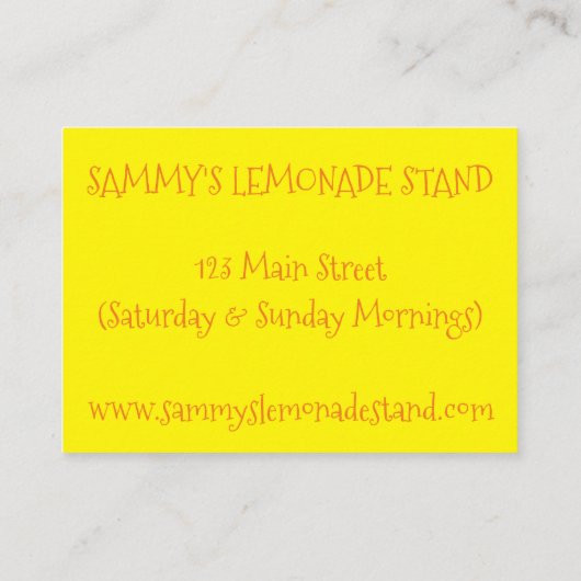 Lemonade Stand Yellow Lemon Ade Pitcher Visitenkarte (Rückseite)