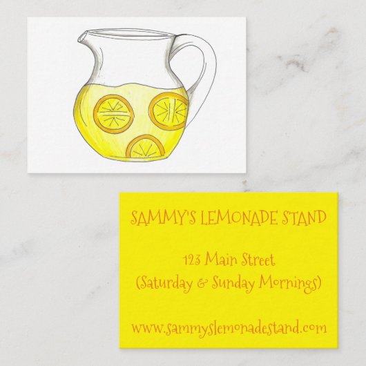 Lemonade Stand Yellow Lemon Ade Pitcher Visitenkarte (Vorne/Hinten)