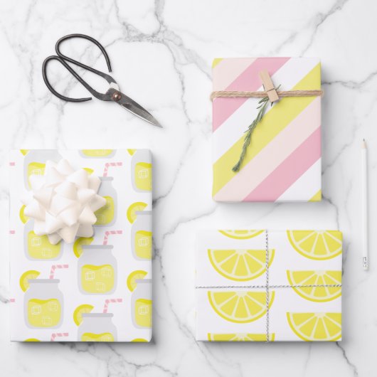 Lemonade Stripes Lemon Geschenkblätter Geschenkpapier Set (Vorderseite)