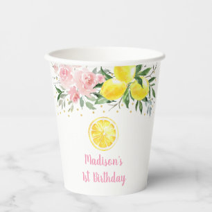 Lemonade Sunshine Pink Floral Geburtstag Pappbecher