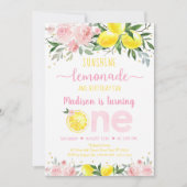 Lemonade Sunshine Pink Gold Floral Erster Geburtst Einladung (Vorderseite)