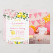 Lemonade Sunshine Pink Gold Floral Erster Geburtst Einladung (Vorne/Hinten)