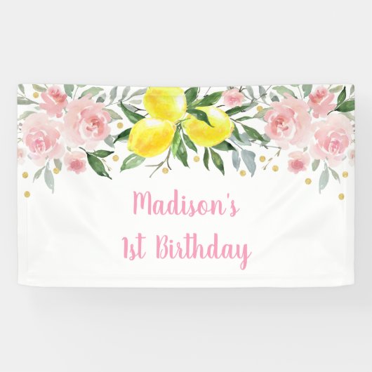 Lemonade Sunshine Pink Gold Floral Geburtstag Banner (Horizontal)