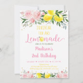 Lemonade Sunshine Pink Gold Floral Geburtstag Einladung (Vorderseite)