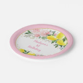 Lemonade Sunshine Pink Gold Floral Geburtstag Pappteller (Schrägansicht)