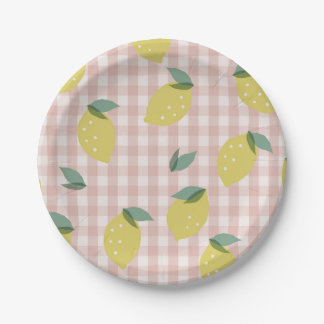 Lemonade Sunshine Pink Kariert Erster Geburtstag Pappteller