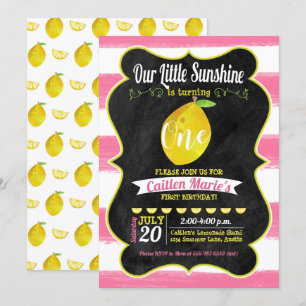 Lemonade Sunshine Pink Yellow Chalkboard Geburtsta Einladung