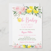 Lemonade Sweetie Pink Floral Baby Dusche Einladung (Vorderseite)