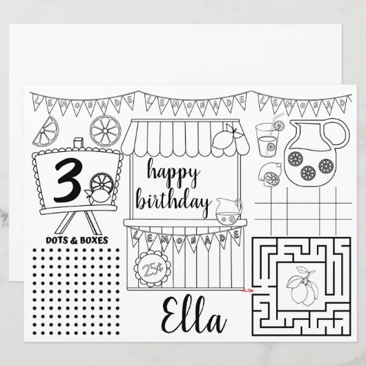 Lemonade-Tischsets, rosafarbene Limonade (Vorne/Hinten)