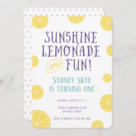 Lemonade und Sonnenschein Sommer Geburtstag Einladung (Vorne/Hinten)