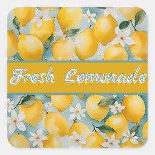 Lemonade Wasserfarben Zitrone/Früchte Quadratischer Aufkleber