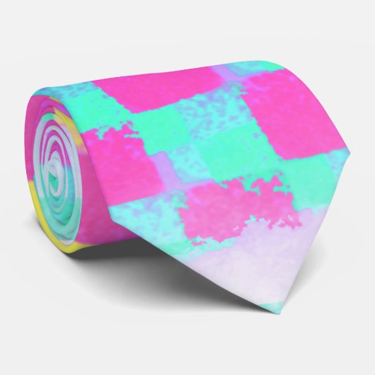 Lemonberry Neo Mint Grungy Schachbrettmuster Krawatte (Gerollt)