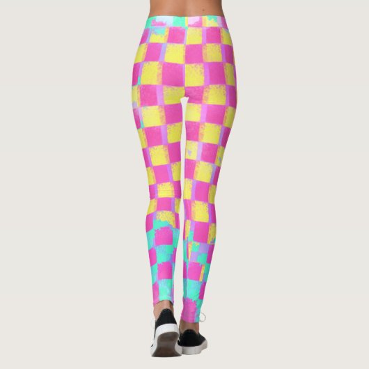 Lemonberry Neo Mint Grungy Schachbrettmuster Leggings (Rückseite)