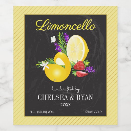 Lemoncello Chalkboard Look Wedding Weinetikett (Einzelnes Label)