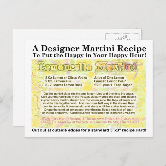 Lemoncello Martini Rezept Postkarte (Vorne/Hinten)