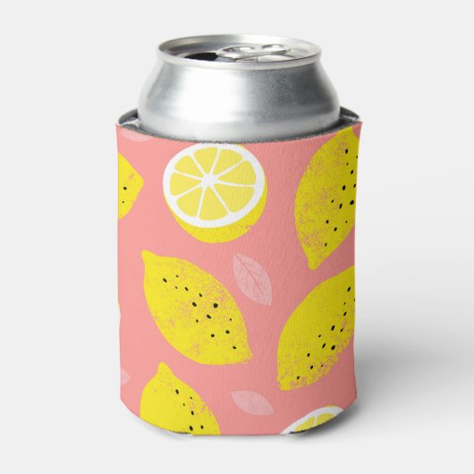 Lemondruck, glänzend nahtloses Sommermuster. Dosenkühler (Kanne Vorderseite)