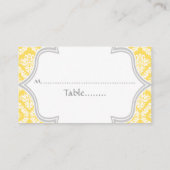 Lemongelbe, graue Damast Hochzeit Platzkarte (Rückseite)