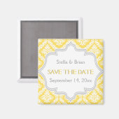 Lemongelbe, graue Damastenhochzeit Save the Date Magnet (Vorderseite/Rückseite)