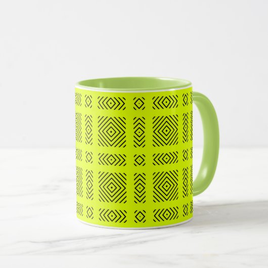 Lemongelbes geometrisches Muster Tasse (VorderseiteRechts)