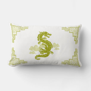 Lemongrass Green Chinoiserie Dragon and Clouds Lendenkissen