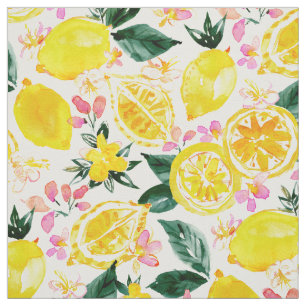 LEMONIZER Yellow Watercolor Lemons Stoff