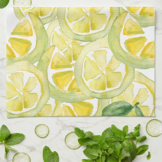 Lemonmuster Aquarellmalerei Geschirrtuch (Gefaltet)