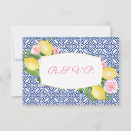 Lemons Amalfi Blue Tiles Wedding Options RSVP Karte