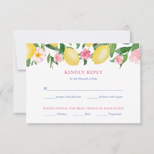 Lemons Amalfi Blue Tiles Wedding Options RSVP Karte (Rückseite)