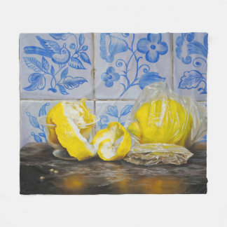 Lemons and Azulejos — Classic Blue & Yellow Still  Fleecedecke