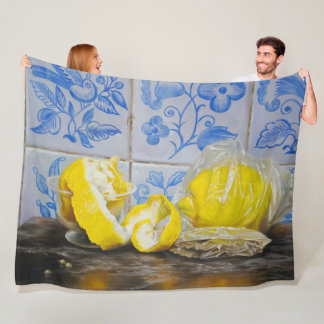 Lemons and Azulejos — Classic Blue & Yellow Still  Fleecedecke
